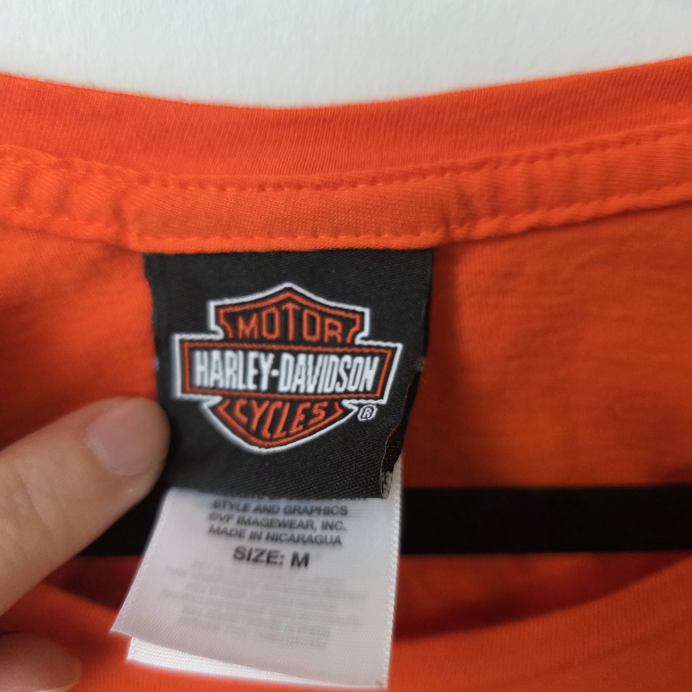 Harley-Davidson Orange Long Sleeve Graphic Shirt Size Medium Banff Canada - Picture 4 of 11